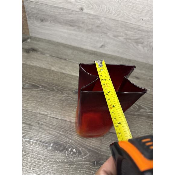 Blenko Paper Bag Vase Amberina Red To Orange Original Sticker 8-1/4” Tall - Picture 10 of 11